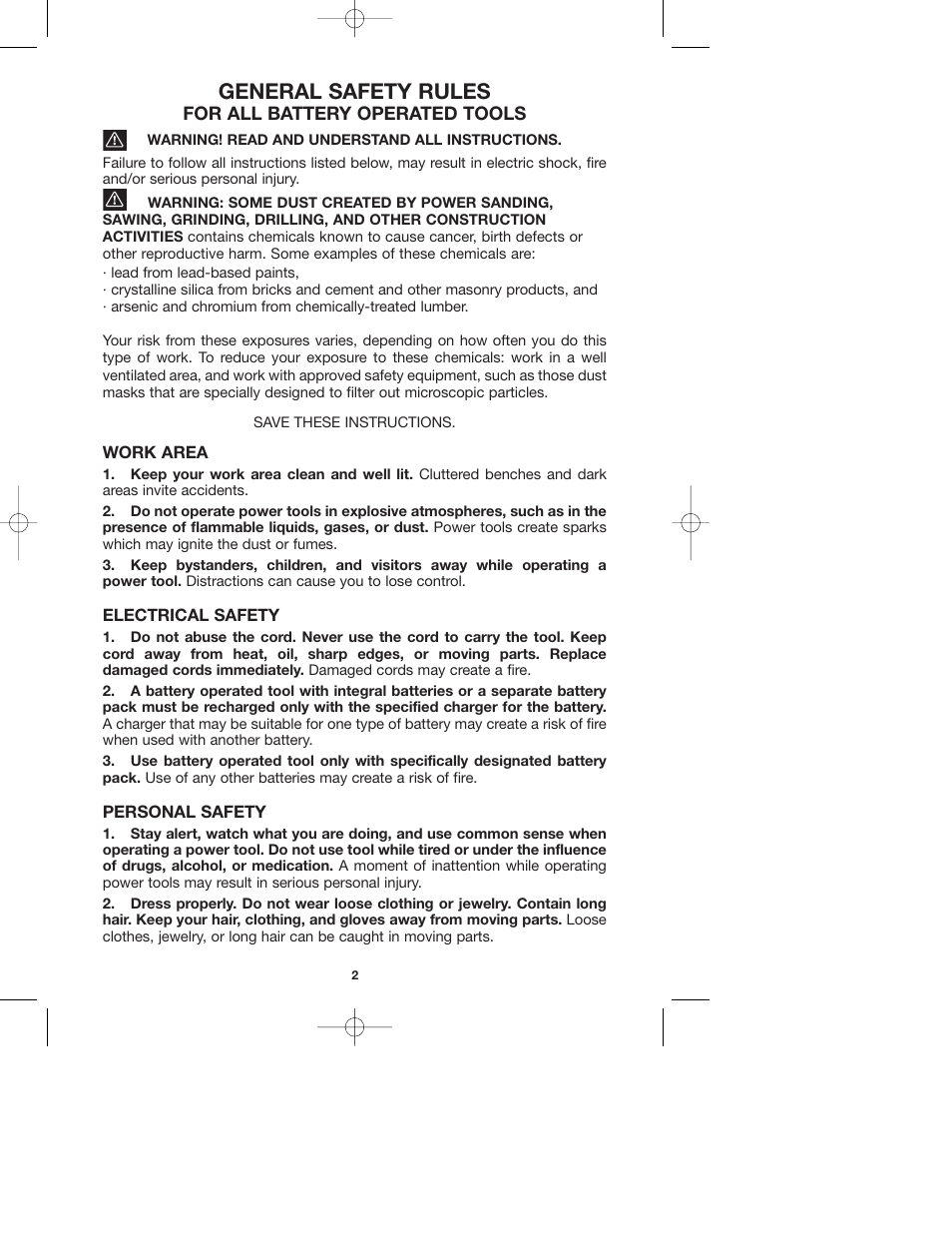 General safety rules, For all battery operated tools | Porter-Cable 877 User Manual | Page 2 / 17