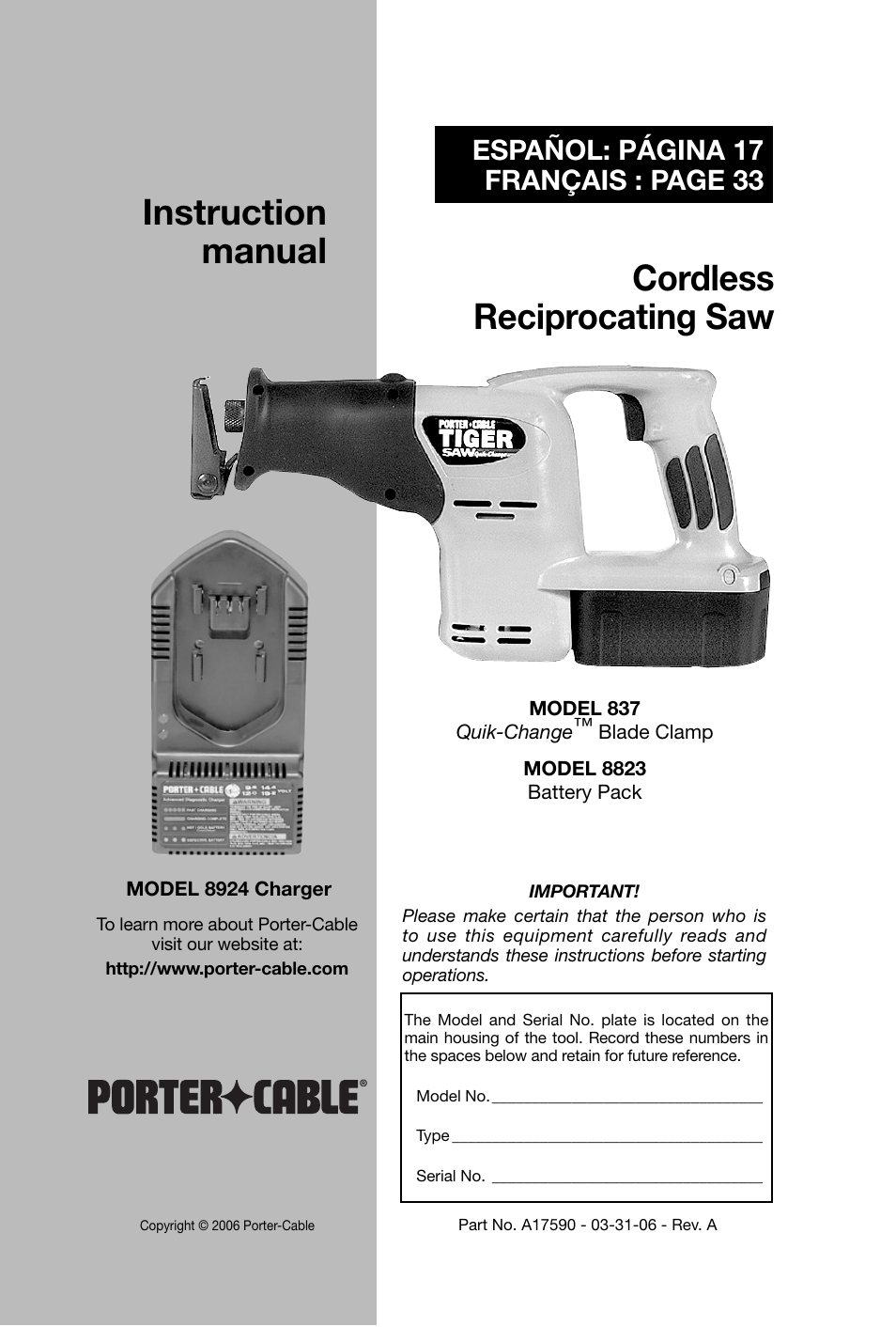 Porter-Cable 8823 User Manual | 52 pages