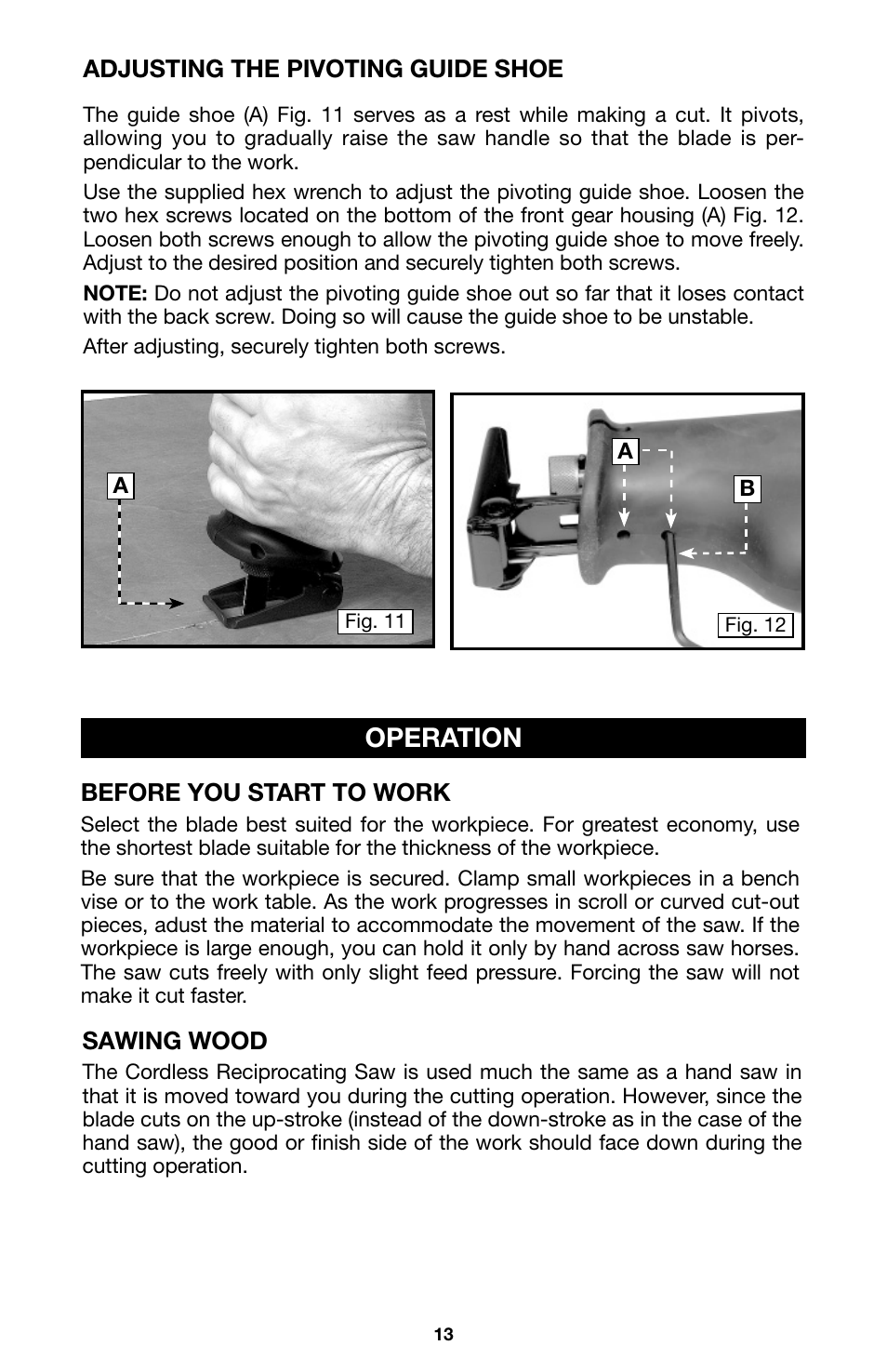 Operation | Porter-Cable 8823 User Manual | Page 13 / 52