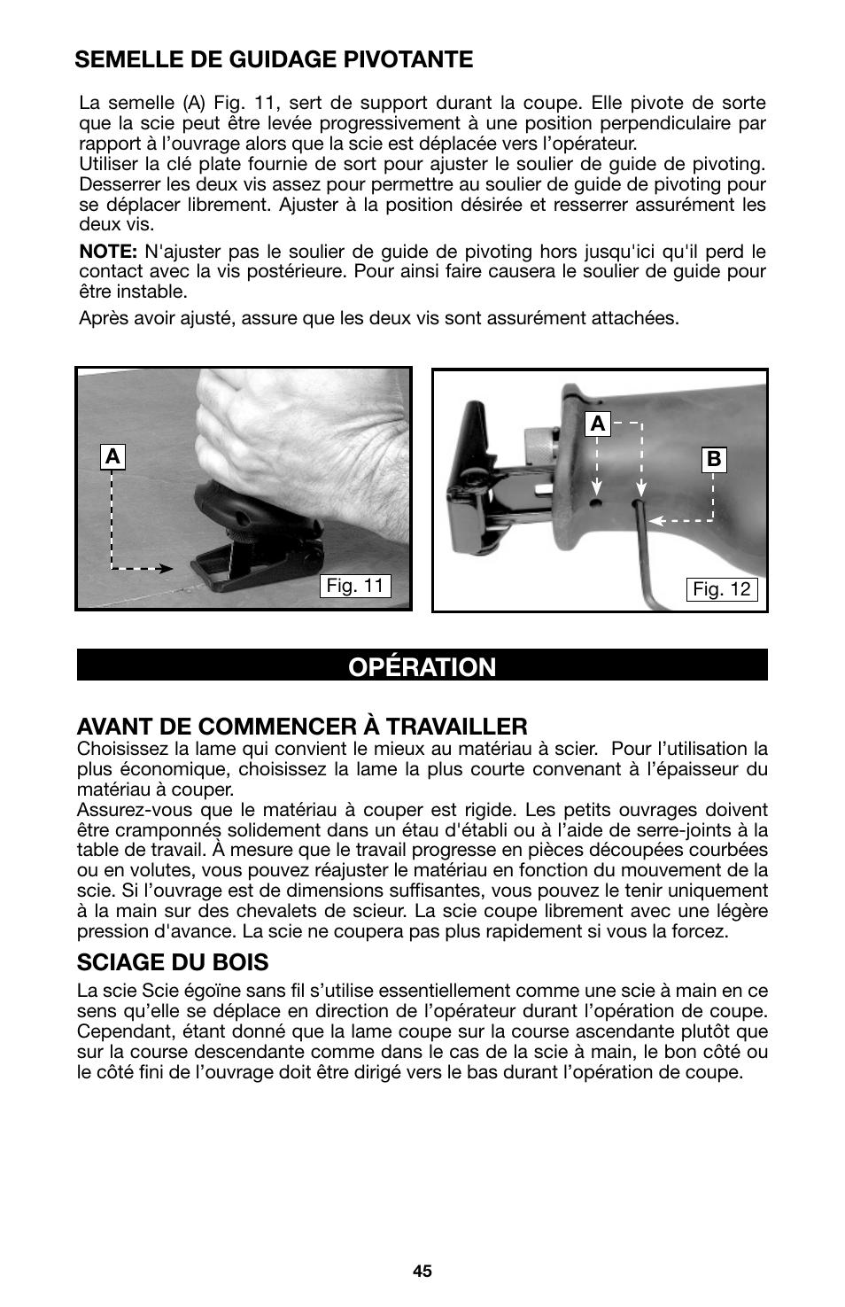 Opération | Porter-Cable 8823 User Manual | Page 45 / 52