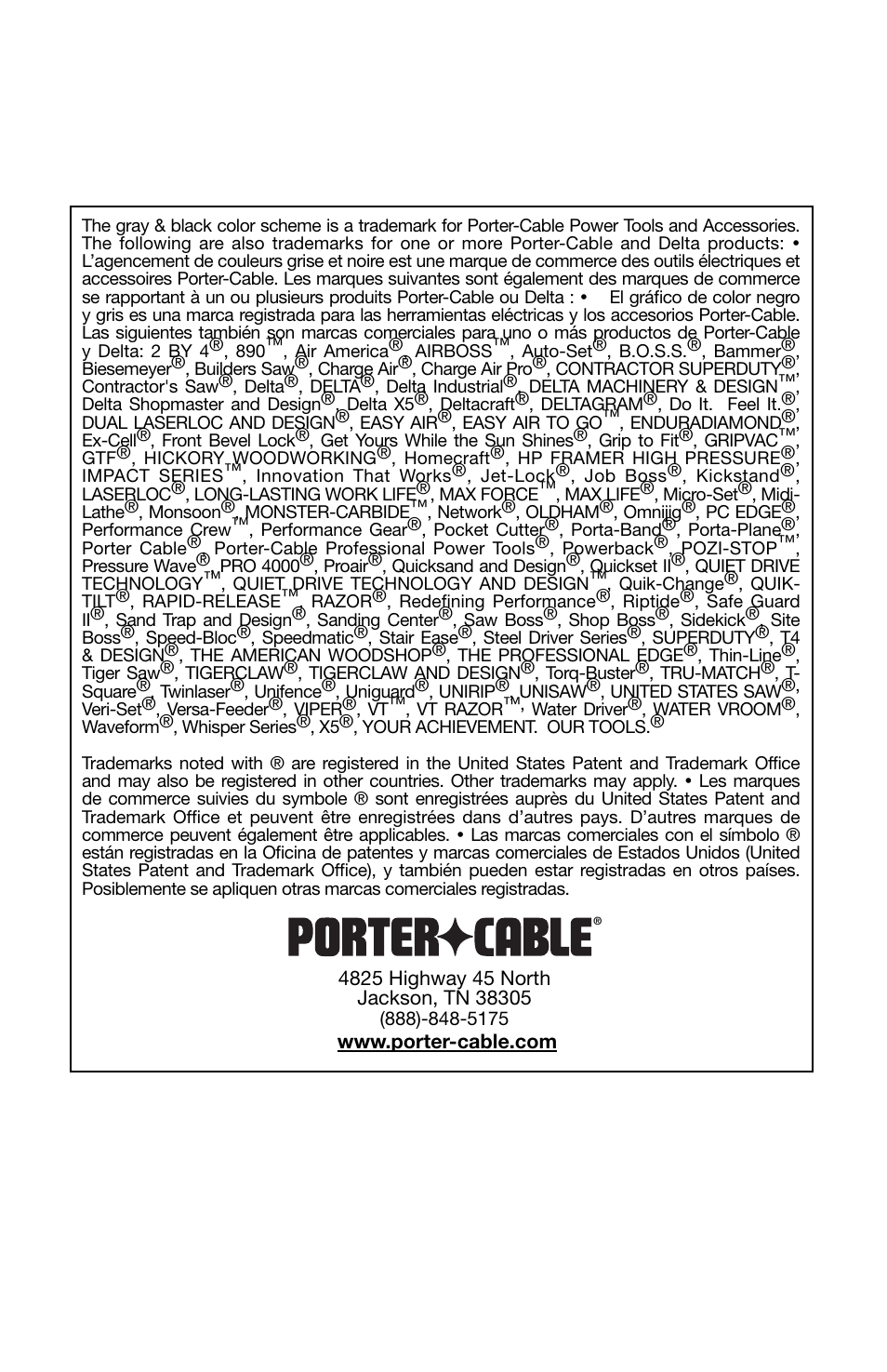 Porter-Cable 8823 User Manual | Page 52 / 52