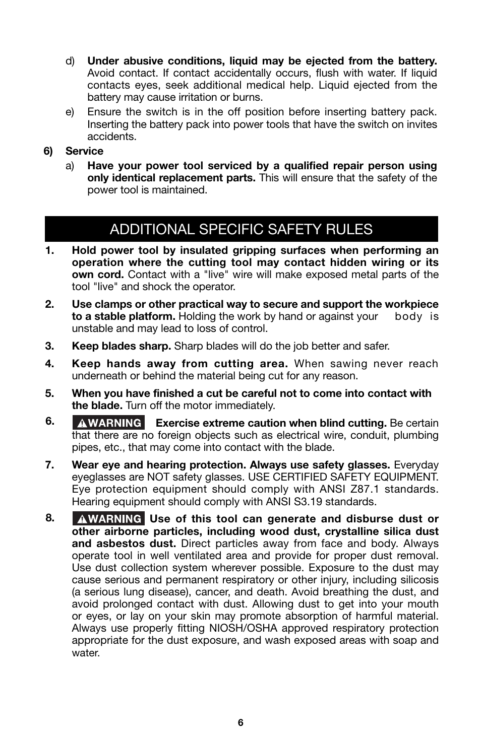 Additional specific safety rules | Porter-Cable 8823 User Manual | Page 6 / 52