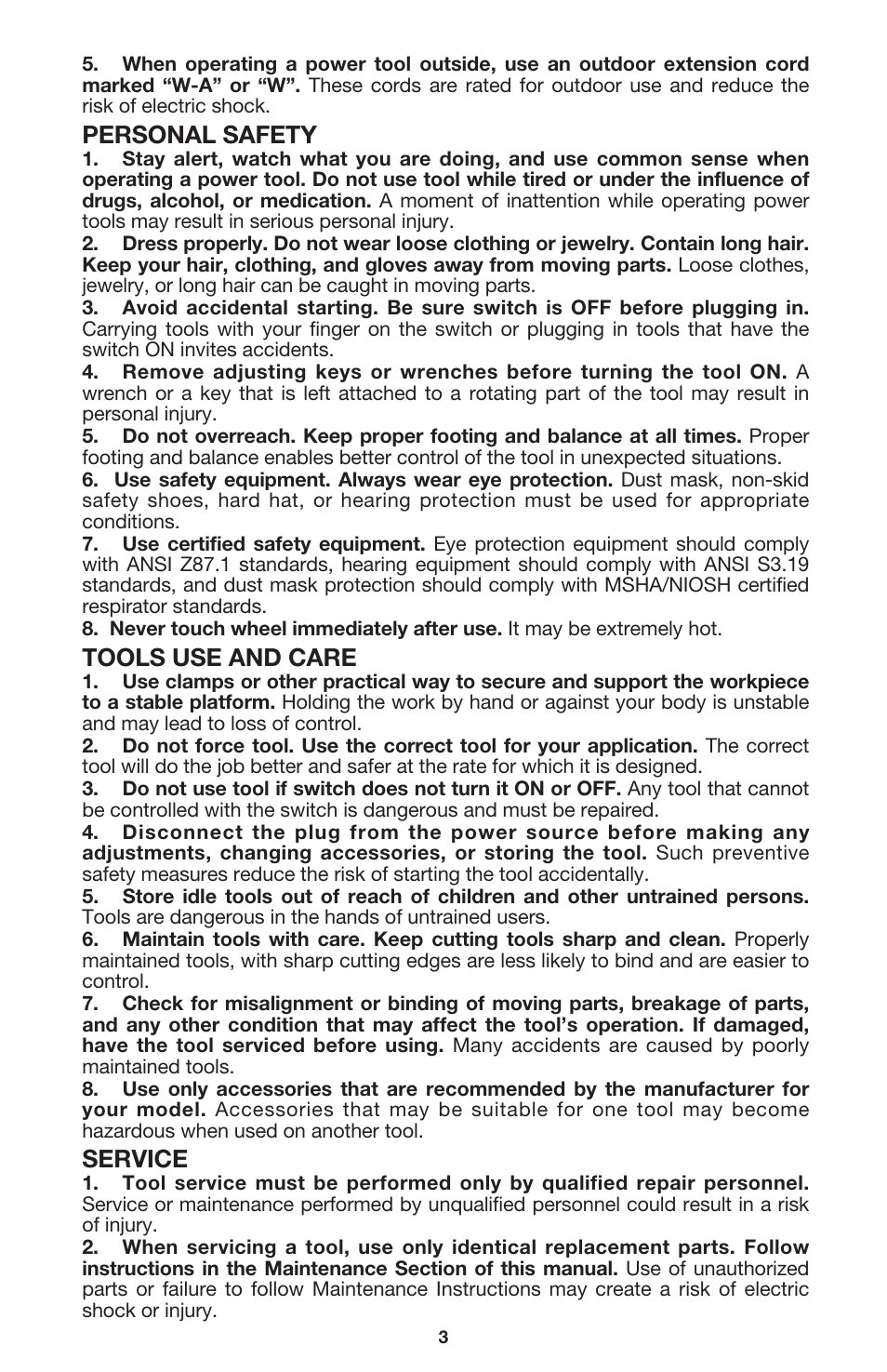 Personal safety, Tools use and care, Service | Porter-Cable 7355 User Manual | Page 3 / 13