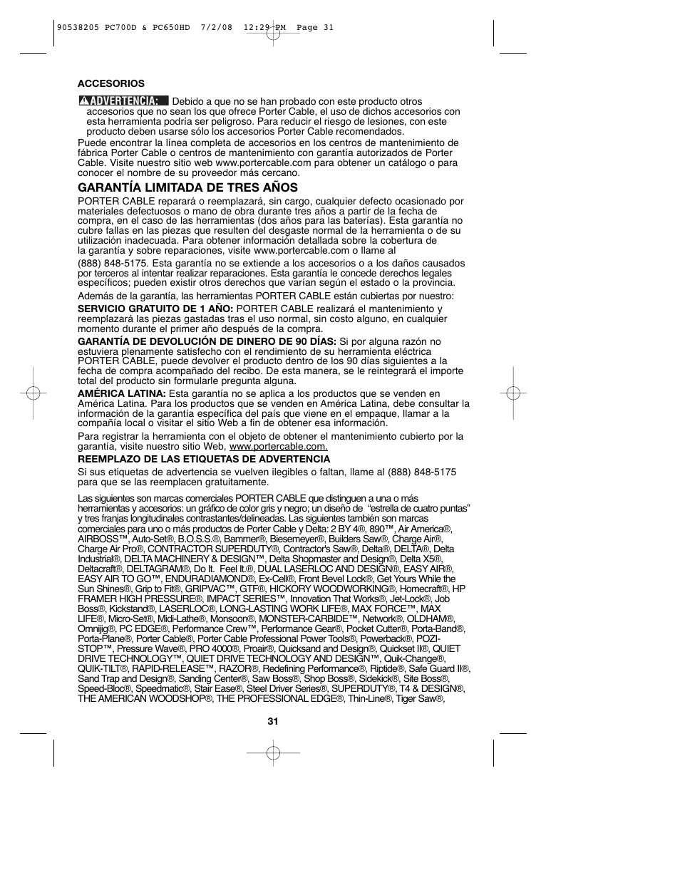 Porter-Cable PC650HD User Manual | Page 31 / 32