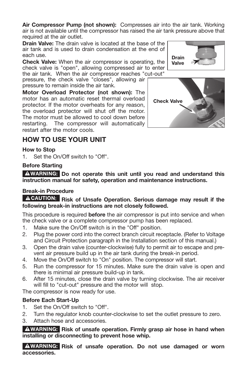 How to use your unit | Porter-Cable 1000003145 User Manual | Page 12 / 64