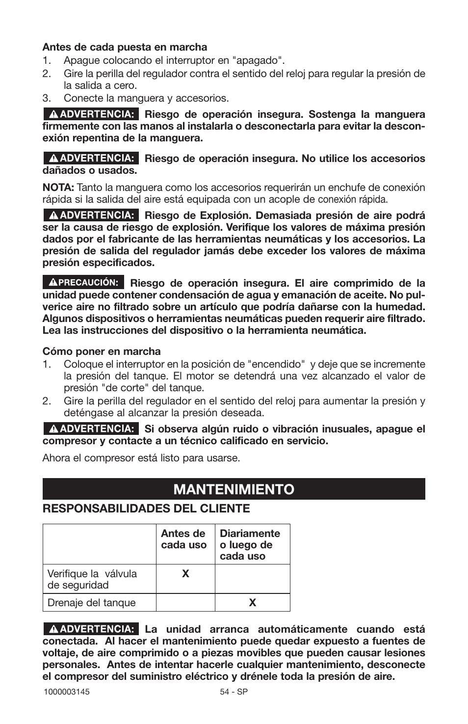 Mantenimiento | Porter-Cable 1000003145 User Manual | Page 54 / 64