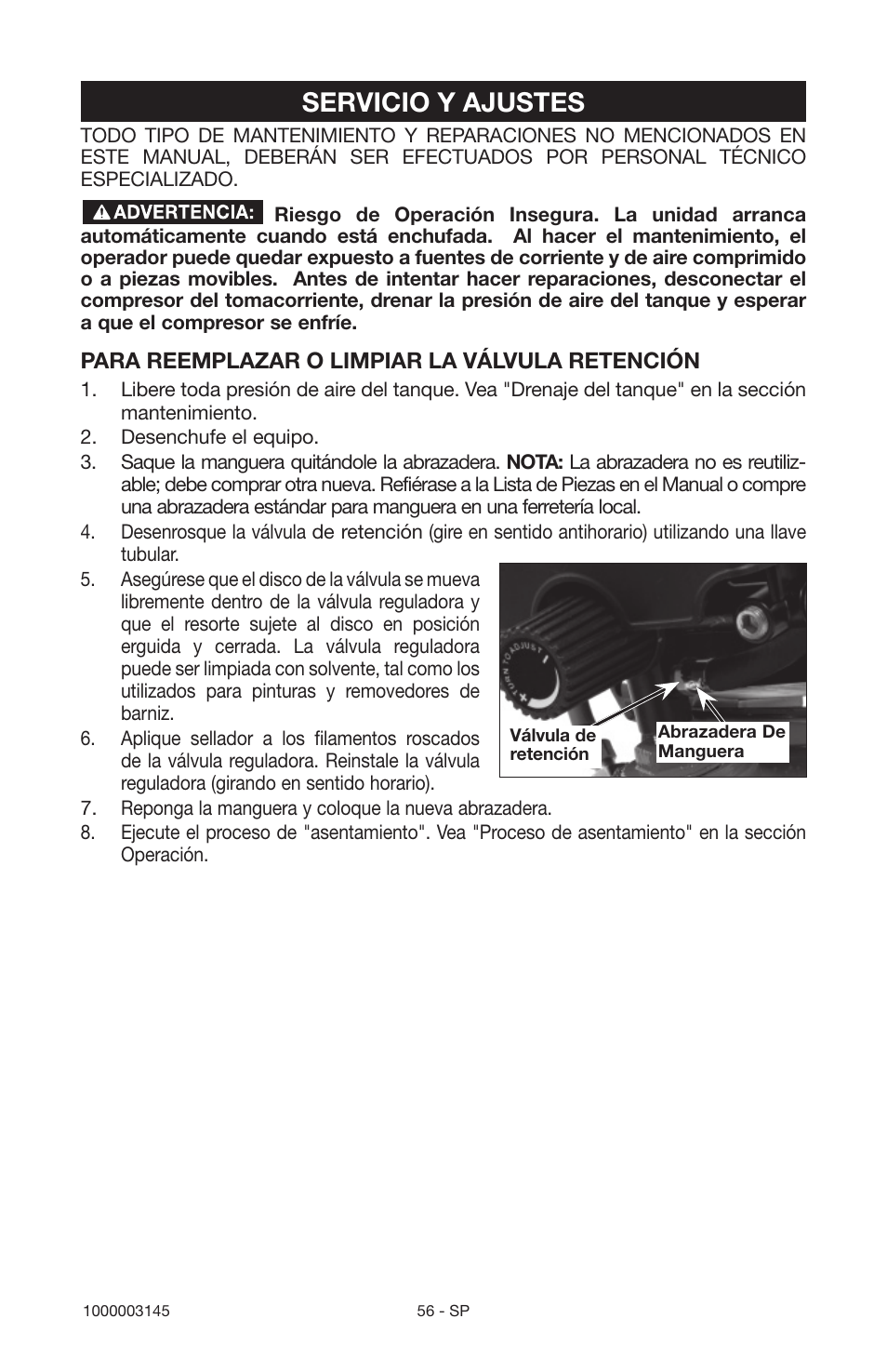 Servicio y ajustes | Porter-Cable 1000003145 User Manual | Page 56 / 64