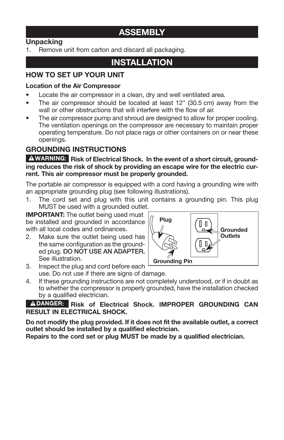 Assembly, Installation | Porter-Cable 1000003145 User Manual | Page 9 / 64