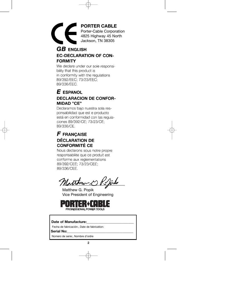Porter, Cable | Porter-Cable DA250A User Manual | Page 2 / 13
