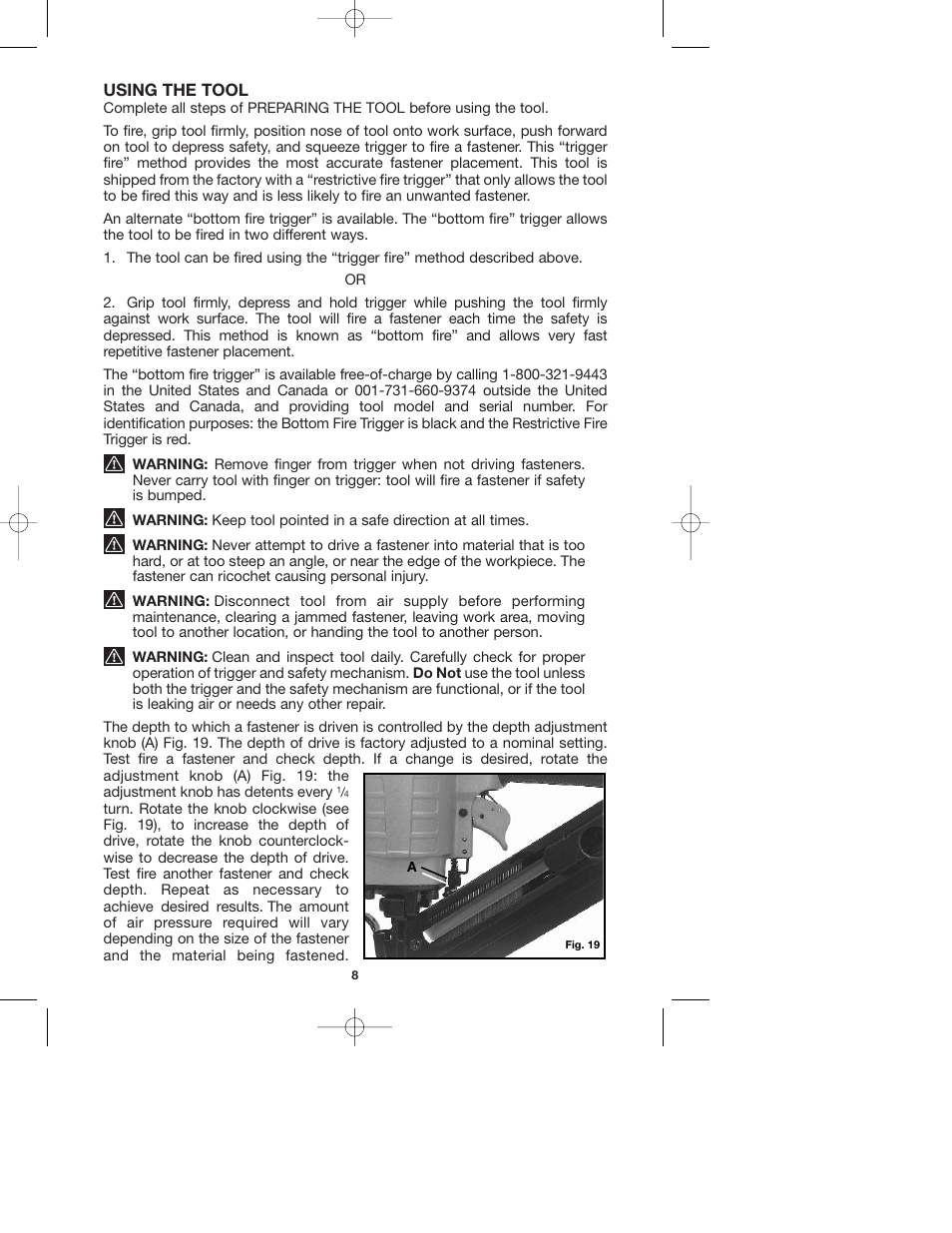 Using the tool | Porter-Cable DA250A User Manual | Page 8 / 13