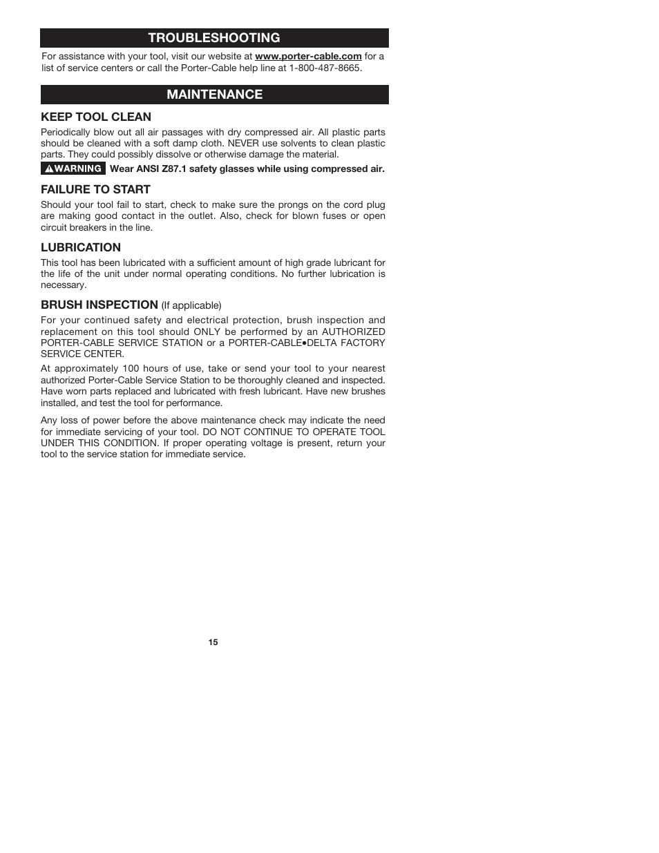 Porter-Cable METAL CUTTING SAW 440 User Manual | Page 15 / 17