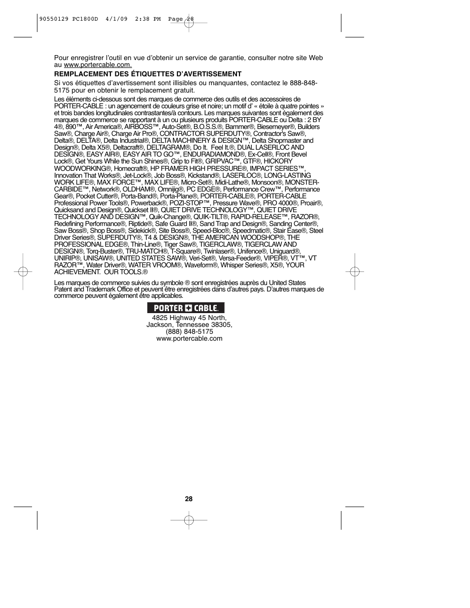 Porter-Cable 8101214 User Manual | Page 28 / 44