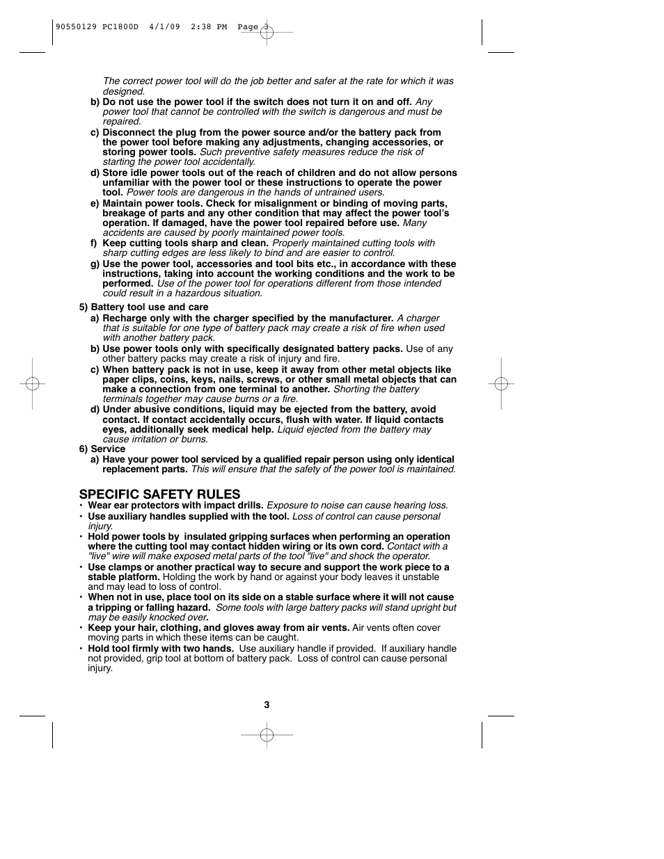 Specific safety rules | Porter-Cable 8101214 User Manual | Page 3 / 44