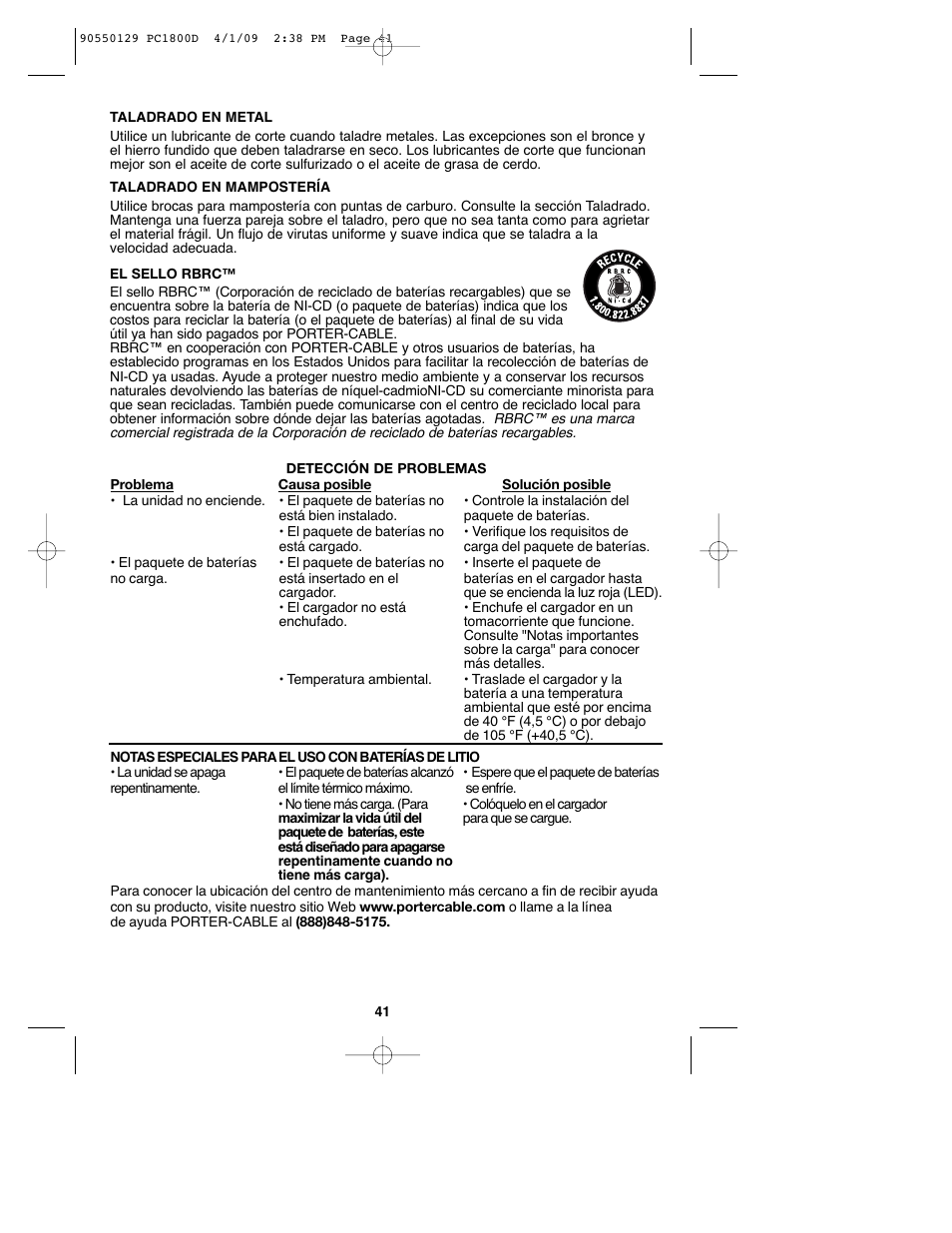 Porter-Cable 8101214 User Manual | Page 41 / 44