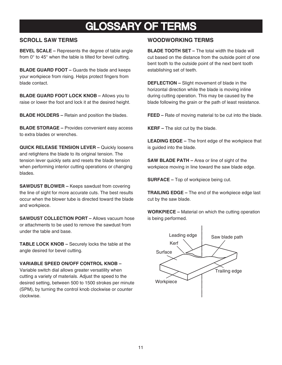 Glossary of terms | Porter-Cable PCB370SS User Manual | Page 11 / 28