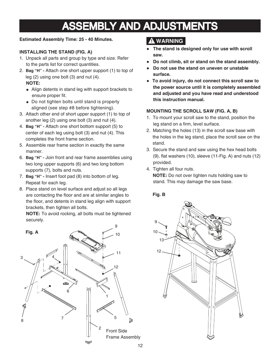 Assembly and adjustments | Porter-Cable PCB370SS User Manual | Page 12 / 28