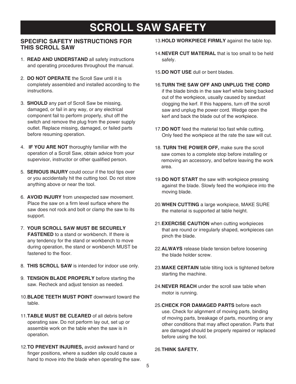 Scroll saw safety | Porter-Cable PCB370SS User Manual | Page 5 / 28