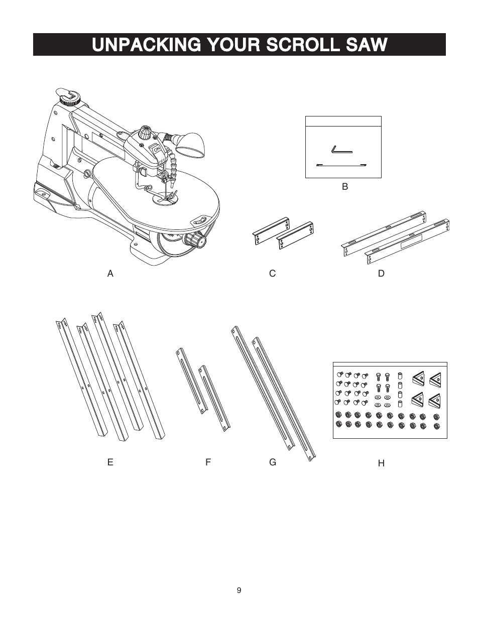 Unpacking your scroll saw | Porter-Cable PCB370SS User Manual | Page 9 / 28