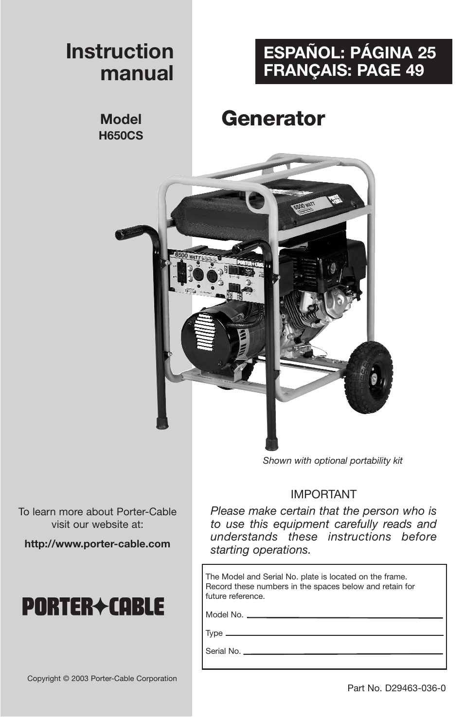 Porter-Cable H650CS User Manual | 24 pages