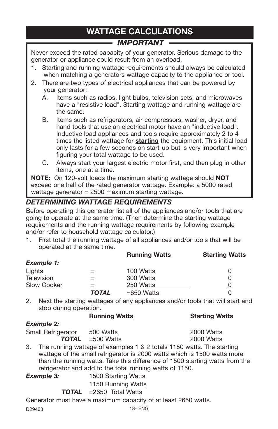 Wattage calculations | Porter-Cable H650CS User Manual | Page 18 / 24