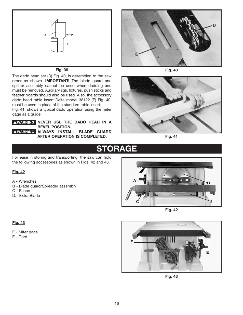 Storage | Porter-Cable Double Insulated 10" Bench Top Table Saw 38239 User Manual | Page 16 / 23
