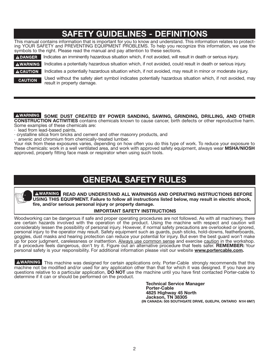 Porter-Cable Double Insulated 10" Bench Top Table Saw 38239 User Manual | Page 2 / 23