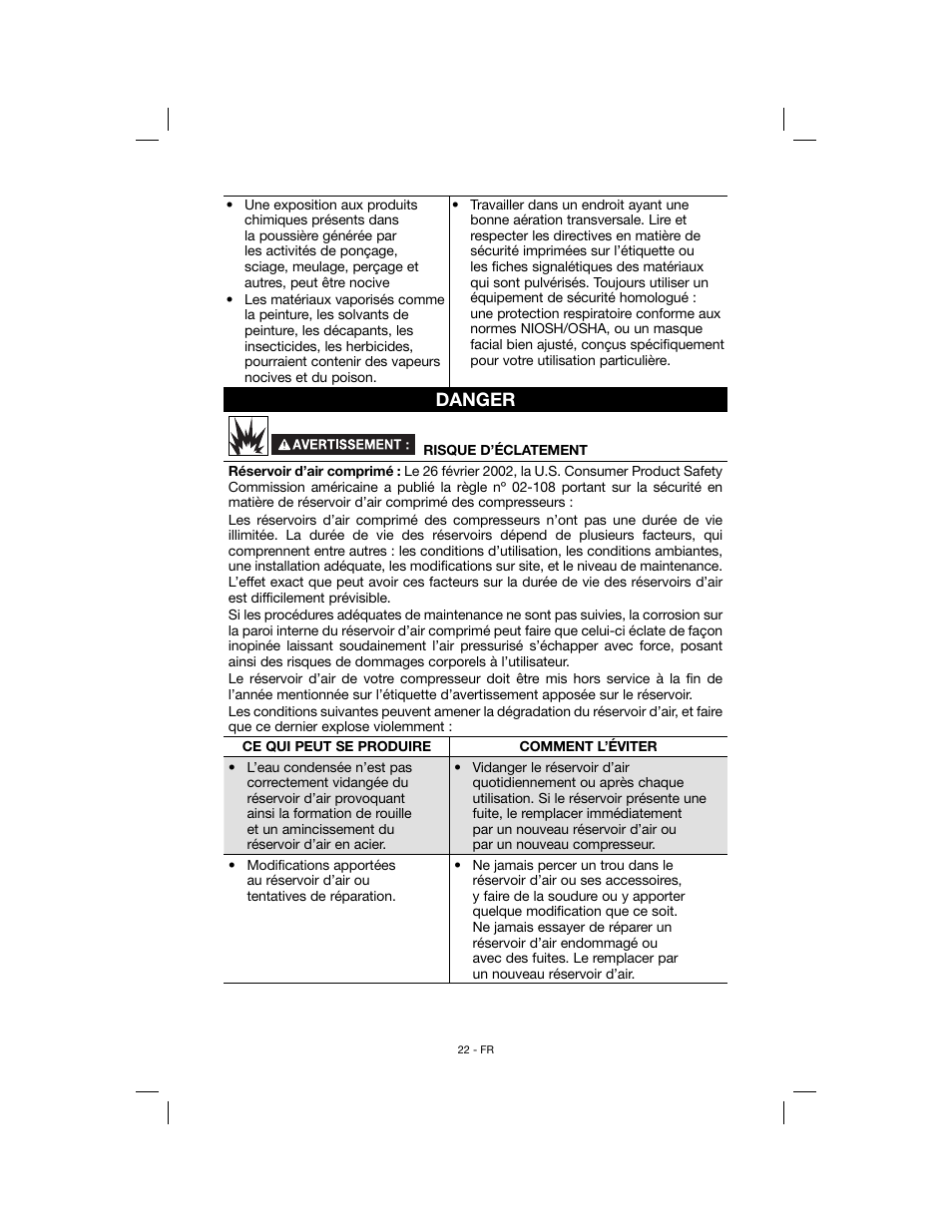 Danger | Porter-Cable N078948 User Manual | Page 22 / 64