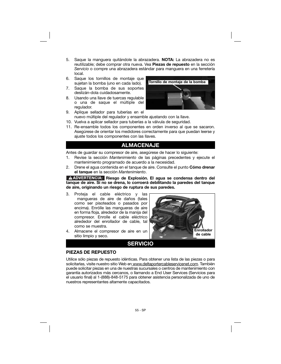 Almacenaje, Servicio | Porter-Cable N078948 User Manual | Page 55 / 64