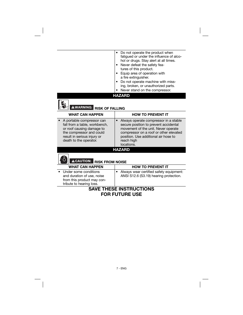 Save these instructions for future use | Porter-Cable N078948 User Manual | Page 7 / 64