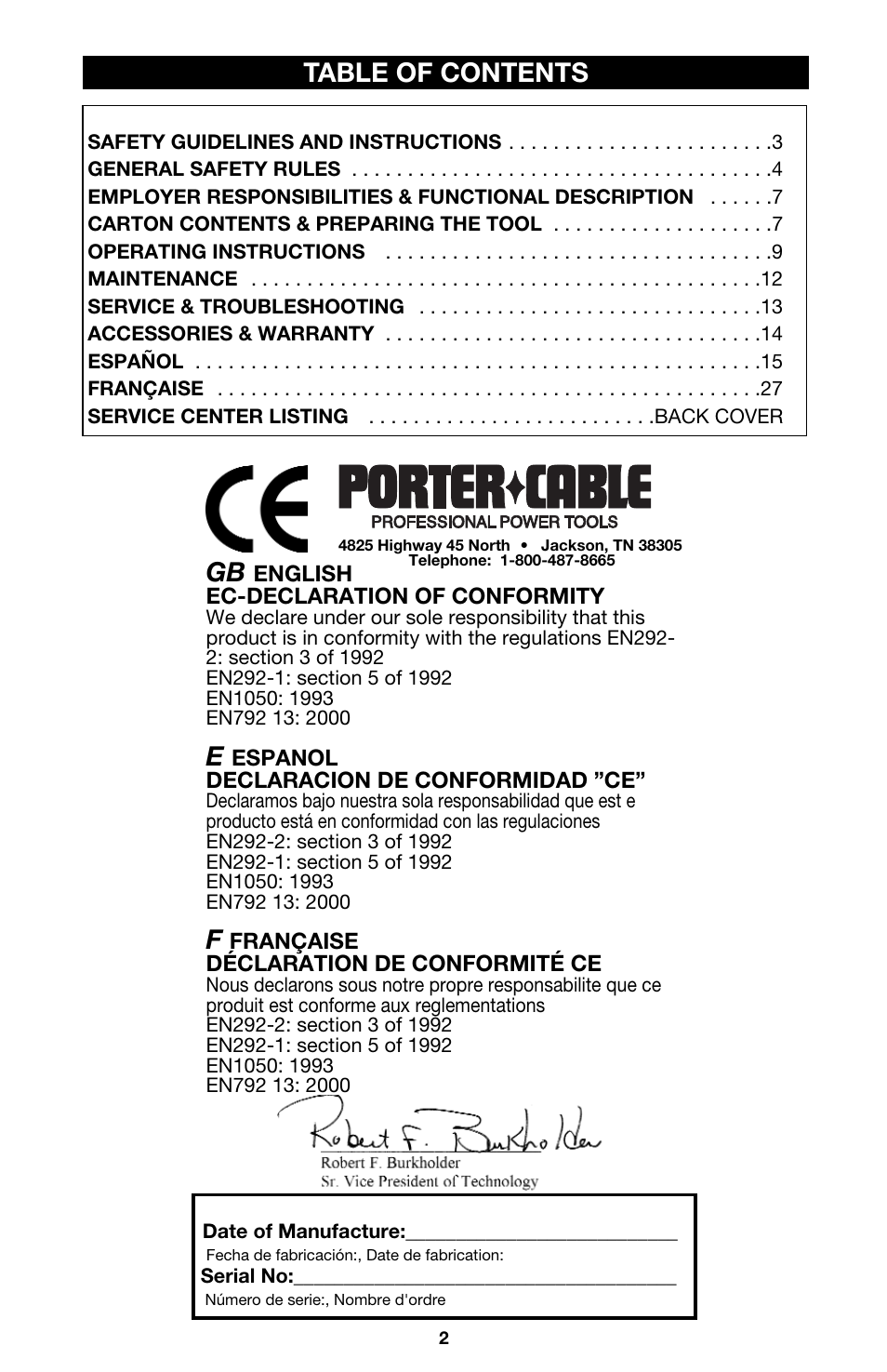 Porter-Cable FRP350 User Manual | Page 2 / 15