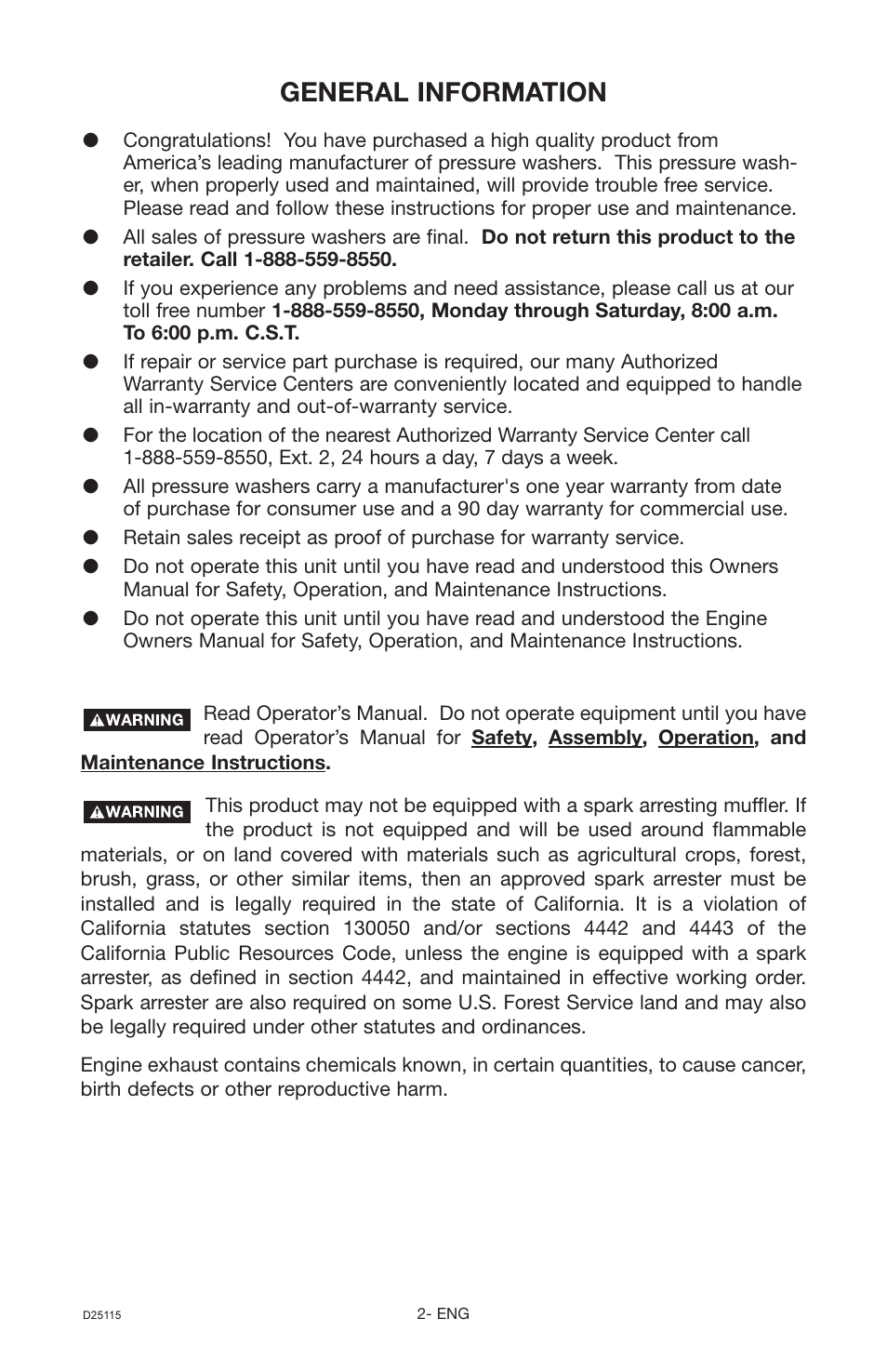 General information | Porter-Cable PC2525SP User Manual | Page 2 / 22