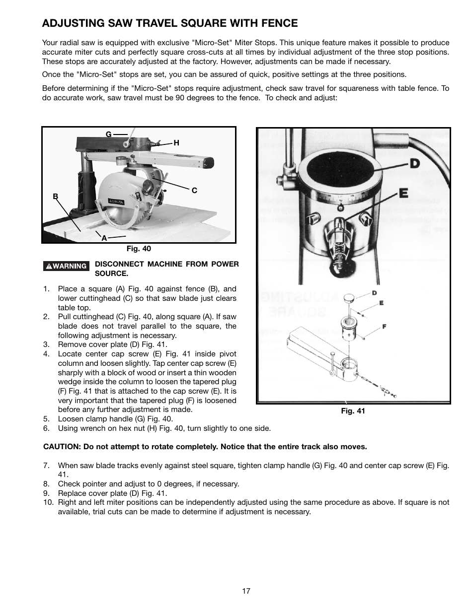 Adjusting saw travel square with fence | Porter-Cable 33-402 User Manual | Page 17 / 28