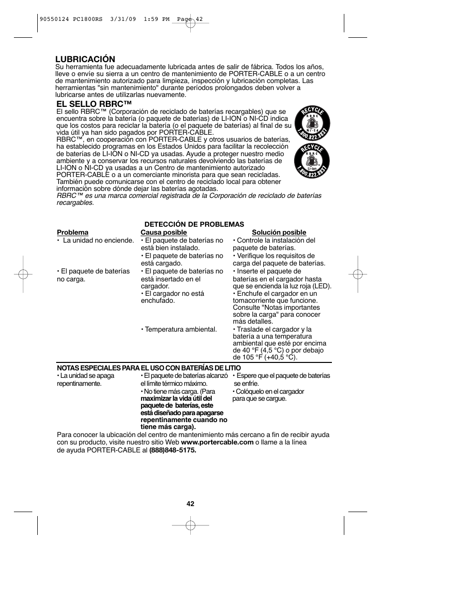 Porter-Cable PCL180RS User Manual | Page 42 / 44