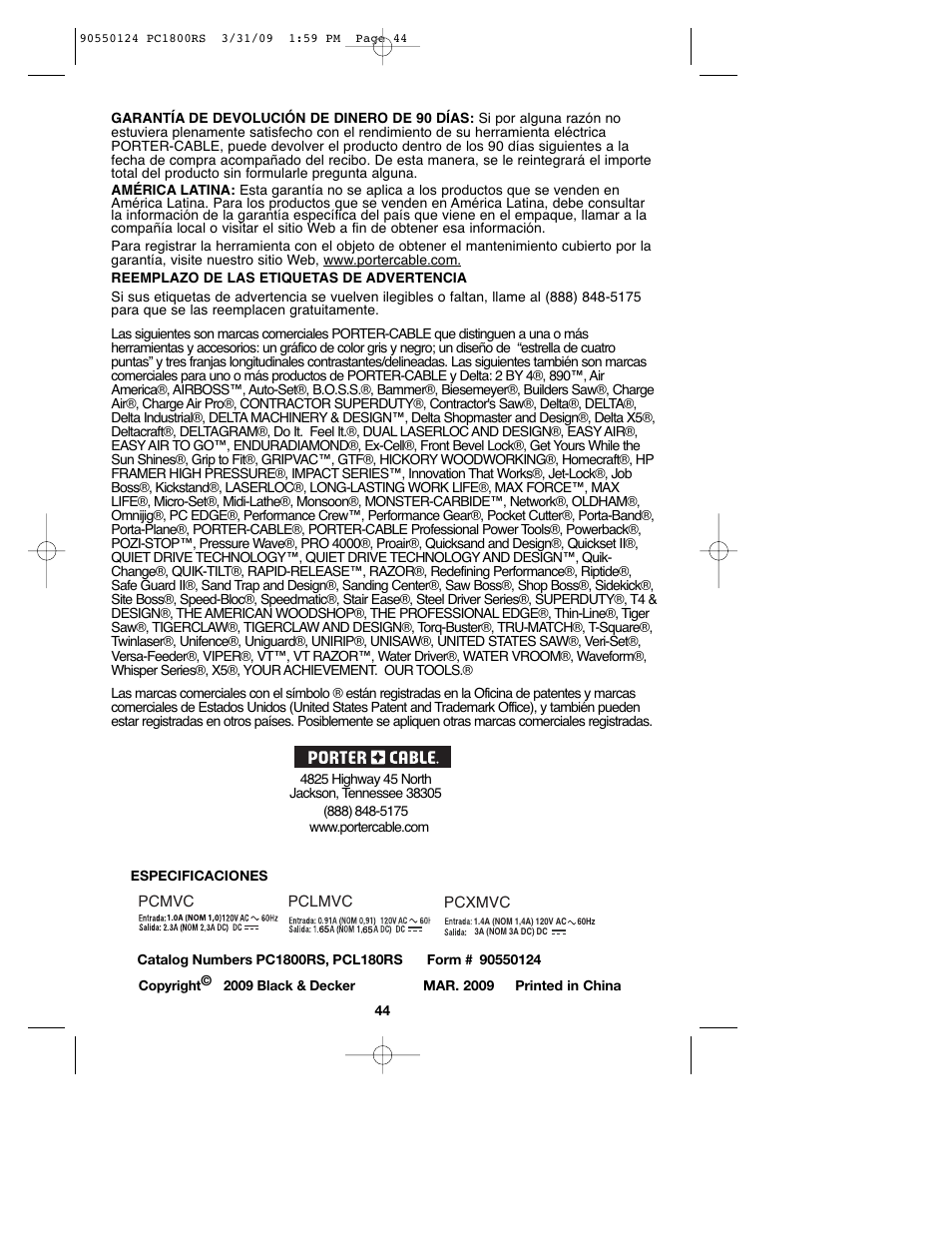 Porter-Cable PCL180RS User Manual | Page 44 / 44