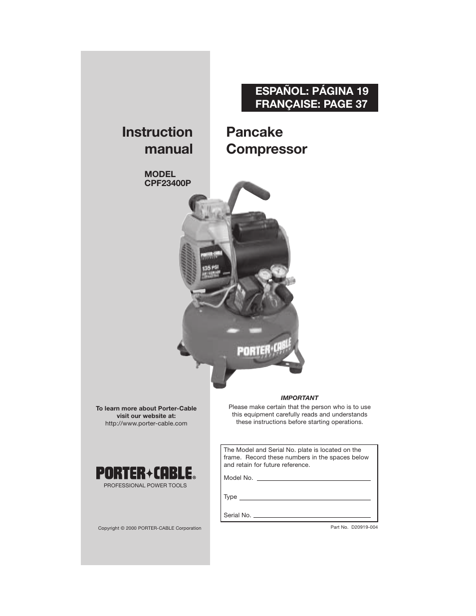 Porter-Cable CPF23400P User Manual | 18 pages
