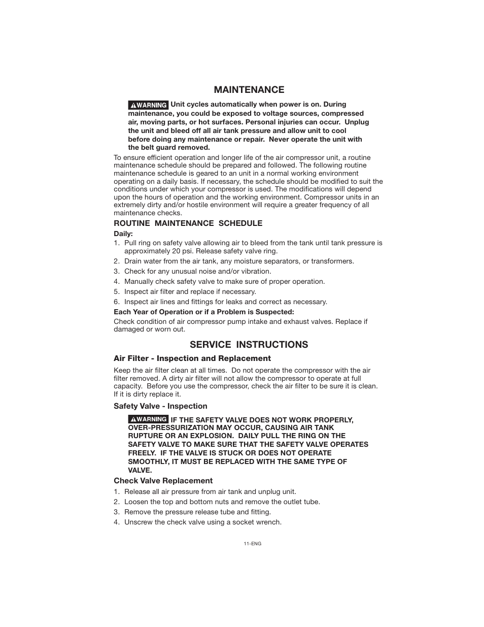 Service instructions, Maintenance | Porter-Cable CPF23400P User Manual | Page 11 / 18