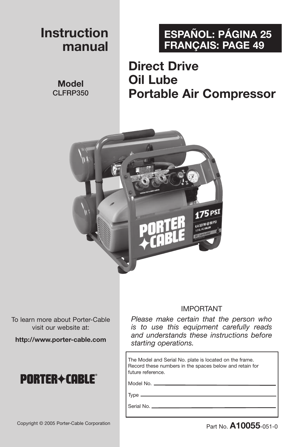 Porter-Cable CLFRP350 User Manual | 24 pages