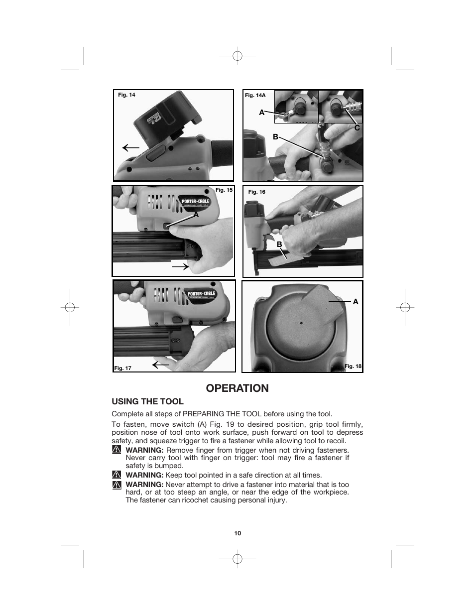 Operation | Porter-Cable BN200V12 User Manual | Page 10 / 19