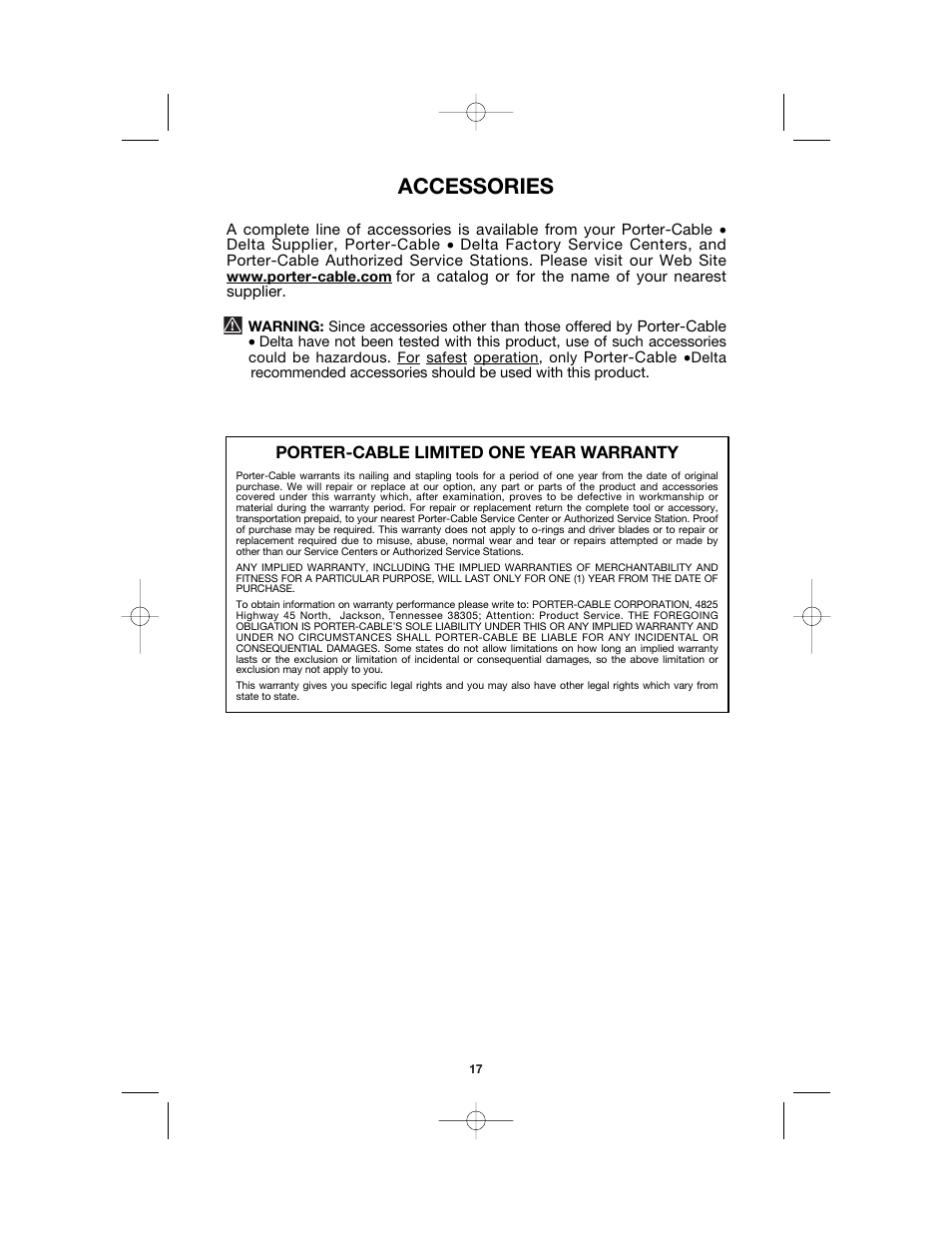 Accessories | Porter-Cable BN200V12 User Manual | Page 17 / 19