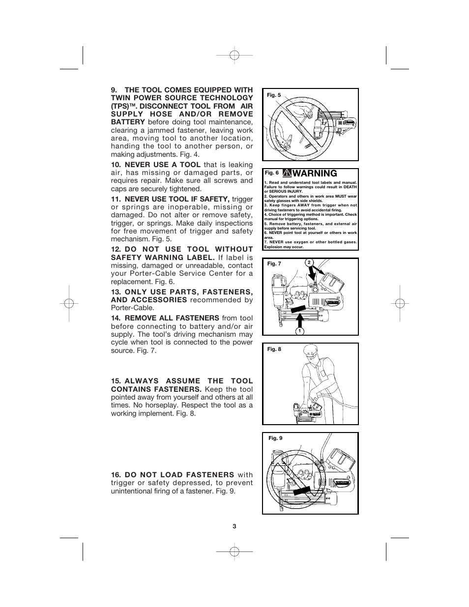 Warning | Porter-Cable BN200V12 User Manual | Page 3 / 19