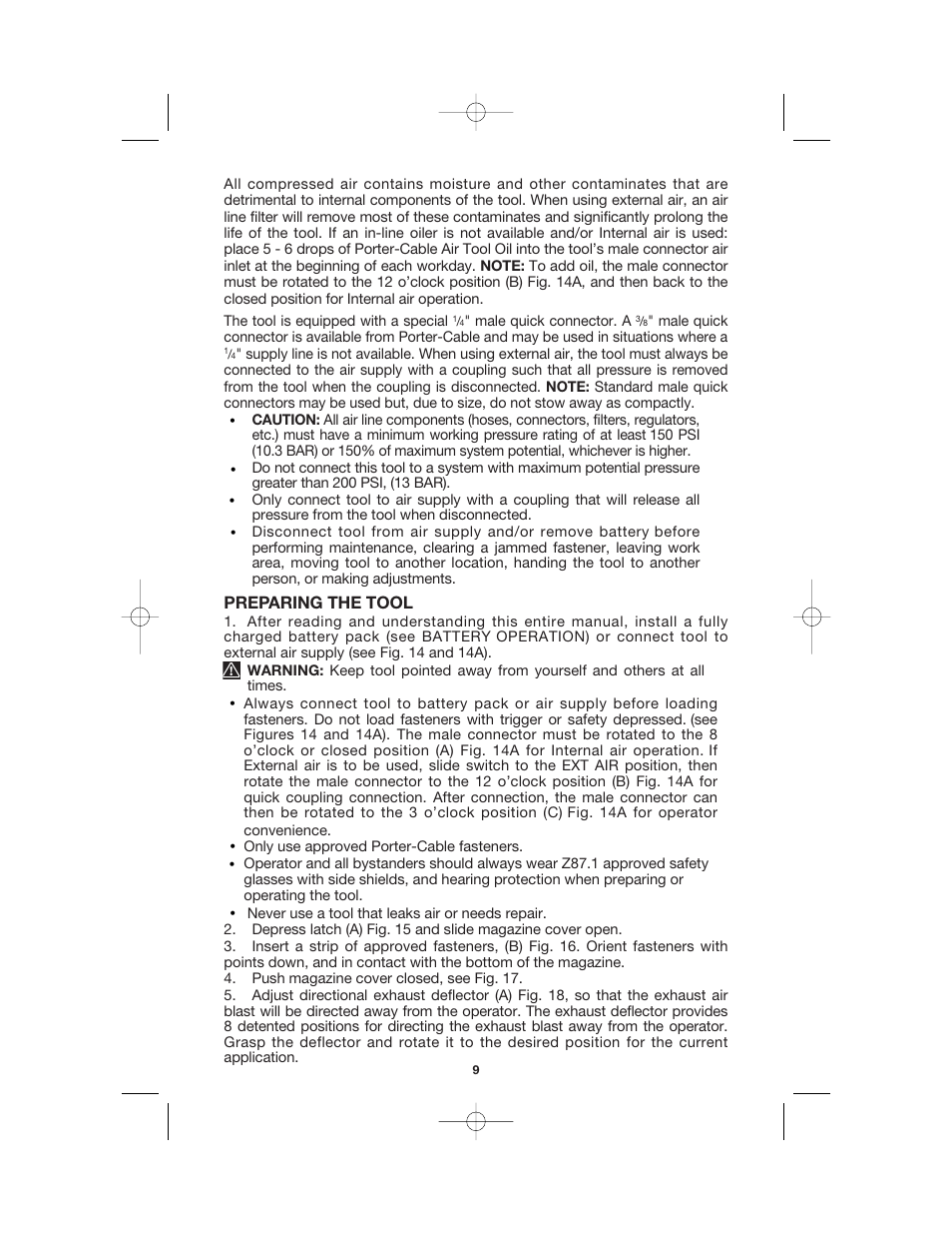 Preparing the tool | Porter-Cable BN200V12 User Manual | Page 9 / 19
