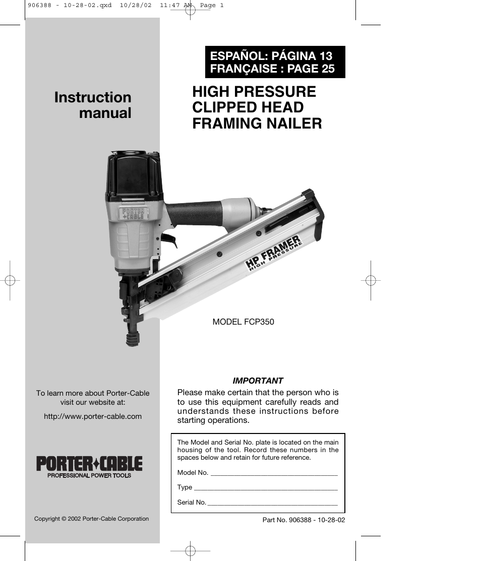 Porter-Cable FCP350 User Manual | 13 pages