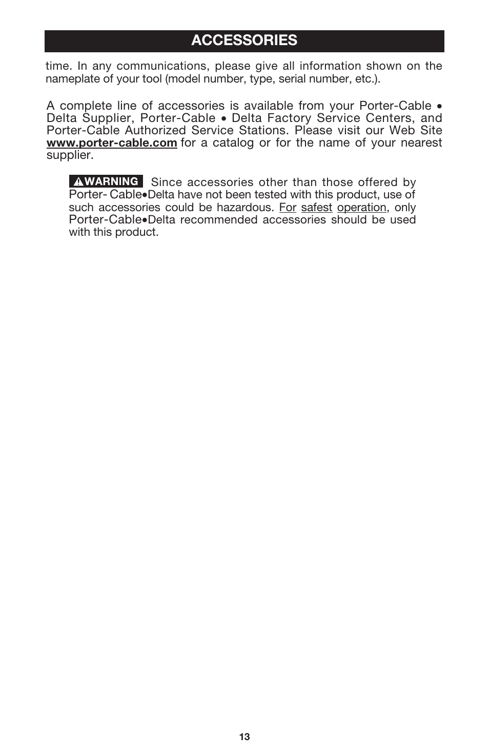 Accessories | Porter-Cable 310 User Manual | Page 13 / 15