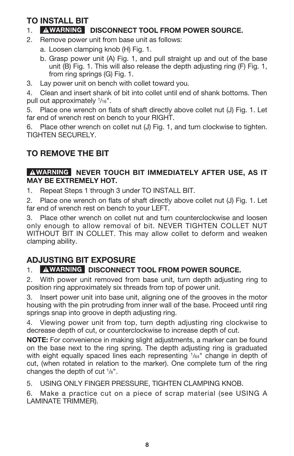 Adjusting bit exposure | Porter-Cable 310 User Manual | Page 8 / 15