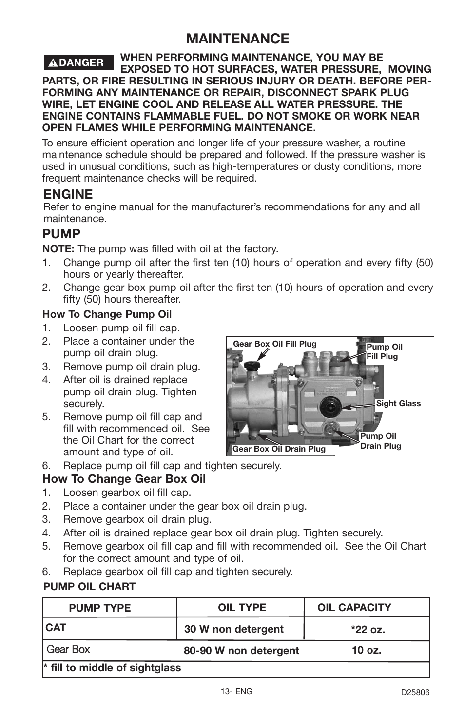 Maintenance, Pump, Engine | Porter-Cable PCH3600GRC User Manual | Page 13 / 20