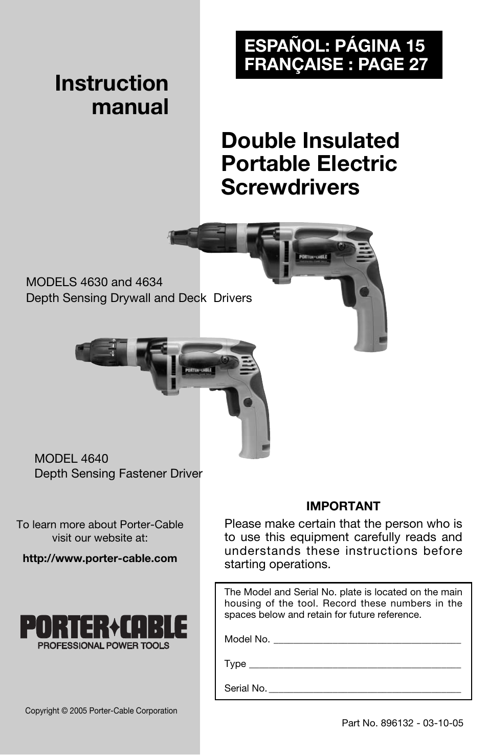 Porter-Cable 4634 User Manual | 15 pages