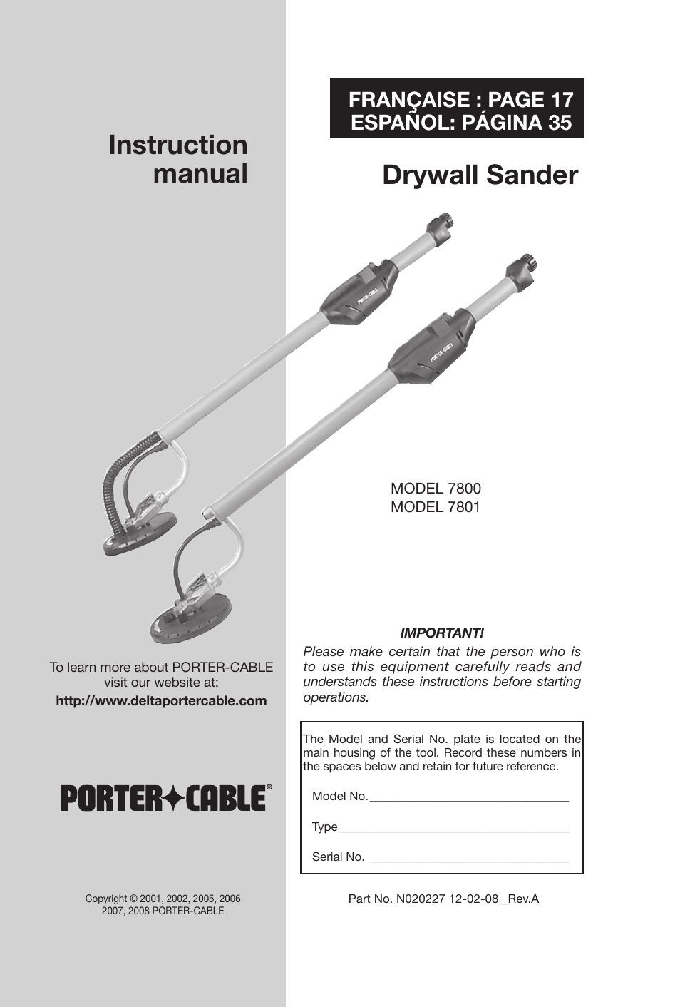 Porter-Cable N020227 User Manual | 52 pages