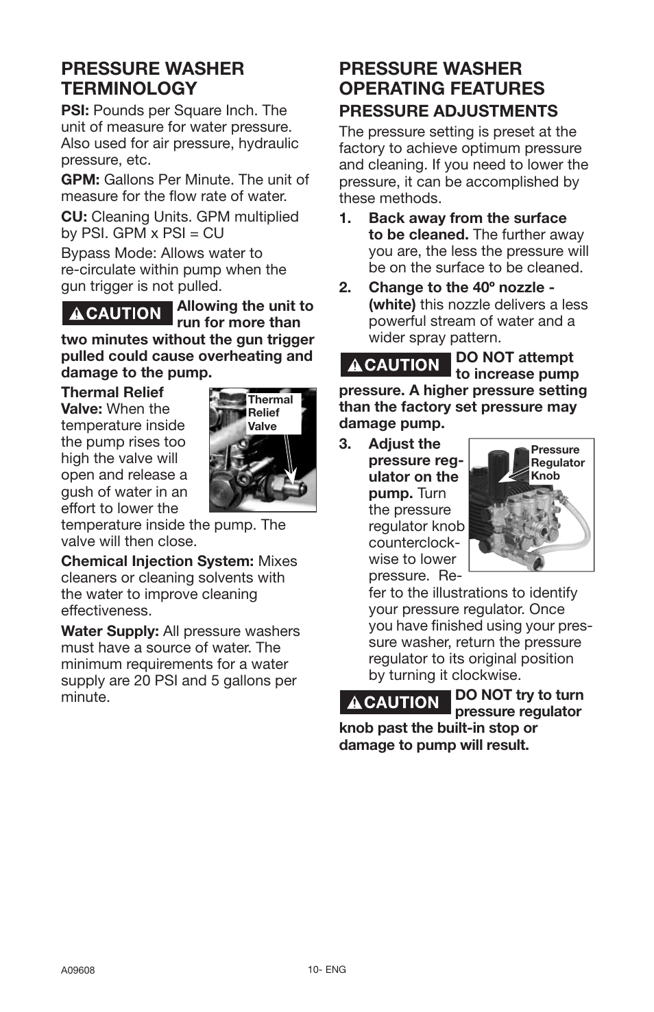 Pressure washer terminology, Pressure washer operating features | Porter-Cable A09608-0412-0 User Manual | Page 10 / 20