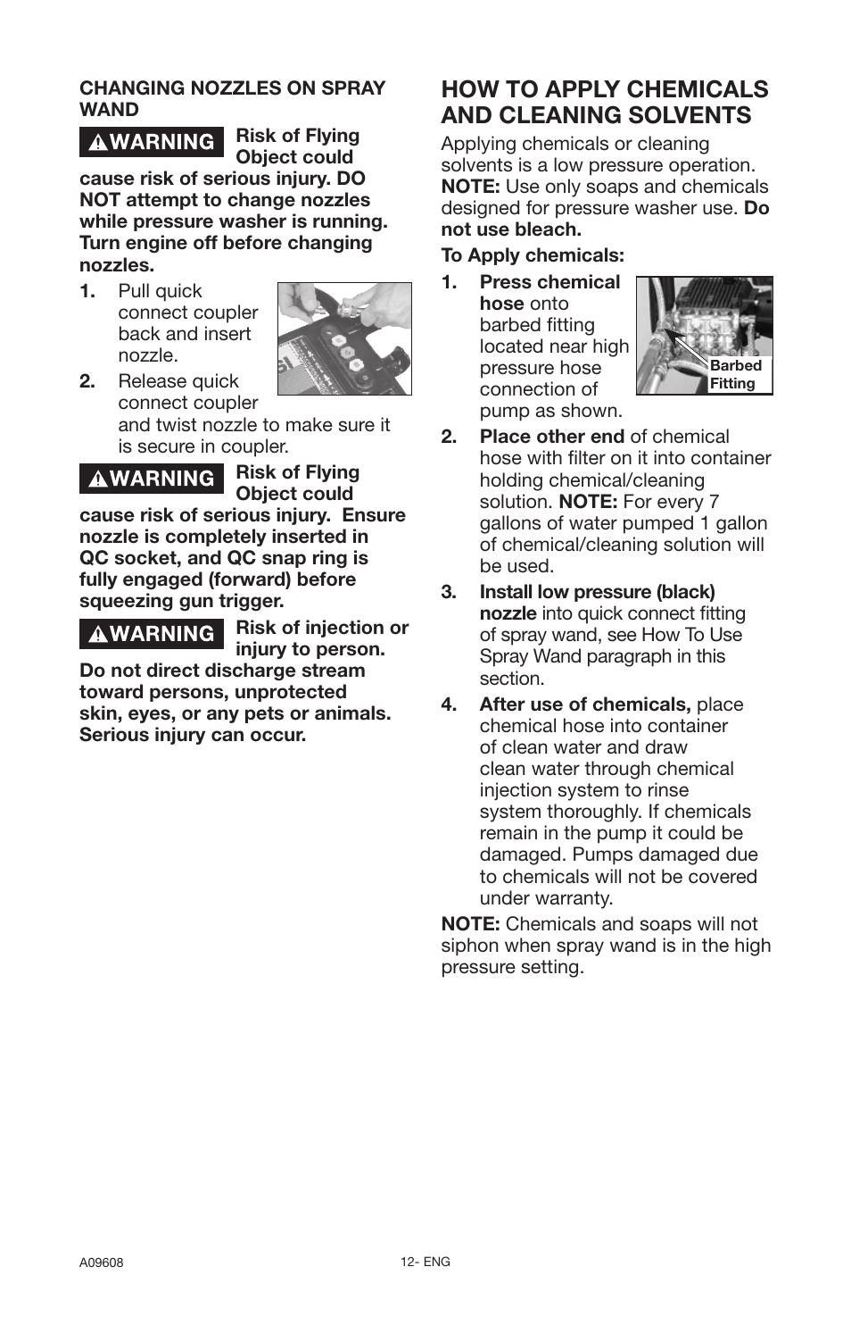 How to apply chemicals and cleaning solvents | Porter-Cable A09608-0412-0 User Manual | Page 12 / 20