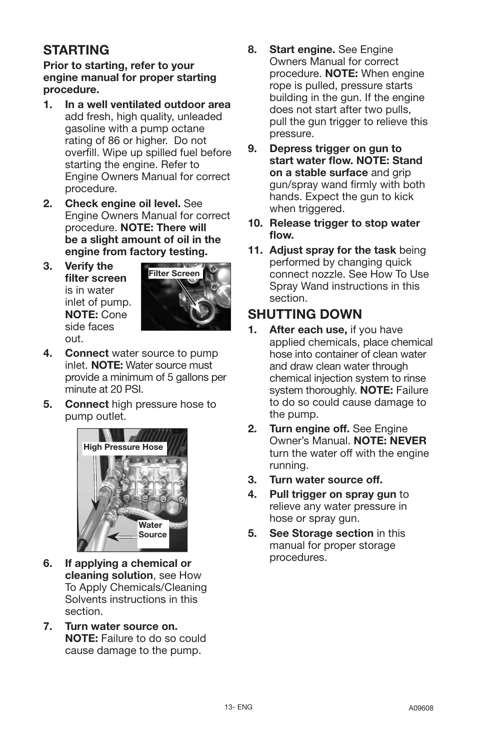 Starting, Shutting down | Porter-Cable A09608-0412-0 User Manual | Page 13 / 20